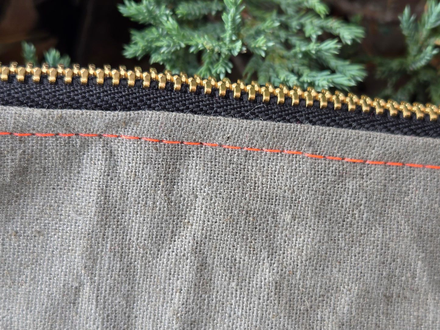 Drab Bag stash bag, 7x5 inch, Orange Top Stitch